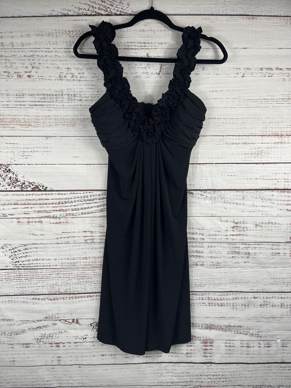 Maggy London Dress Women's 8 Black Sleeveless Ruffle V Neck Cocktail Party New